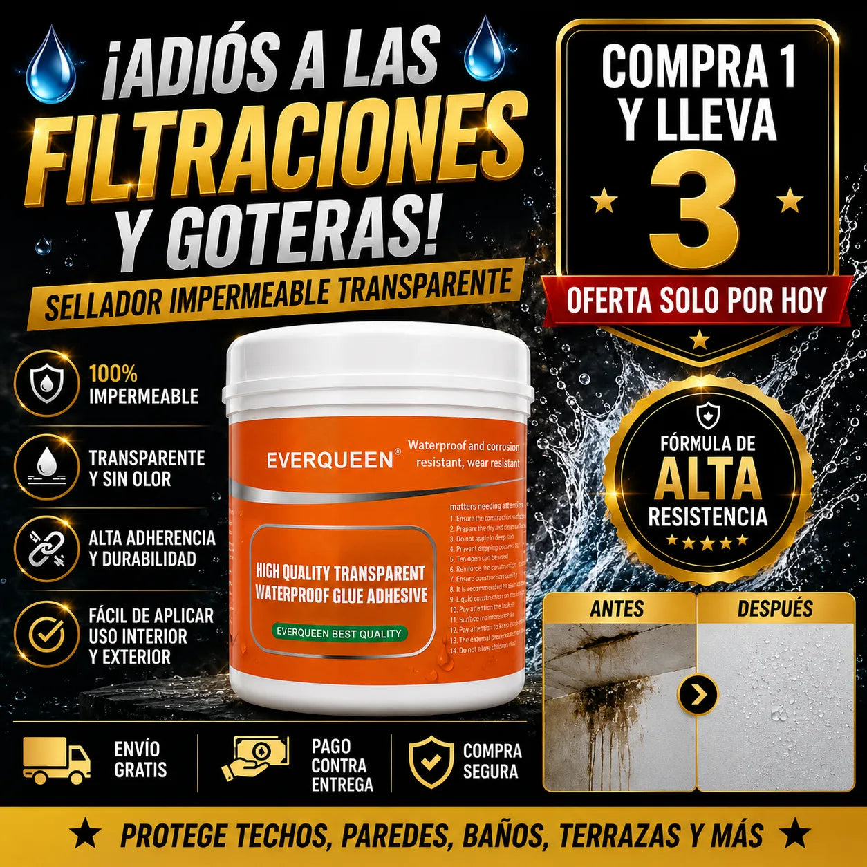 Sellador impermeable transparente EVERQUEEN - ENVIO GRATIS Y PAGAS A RECIBIR