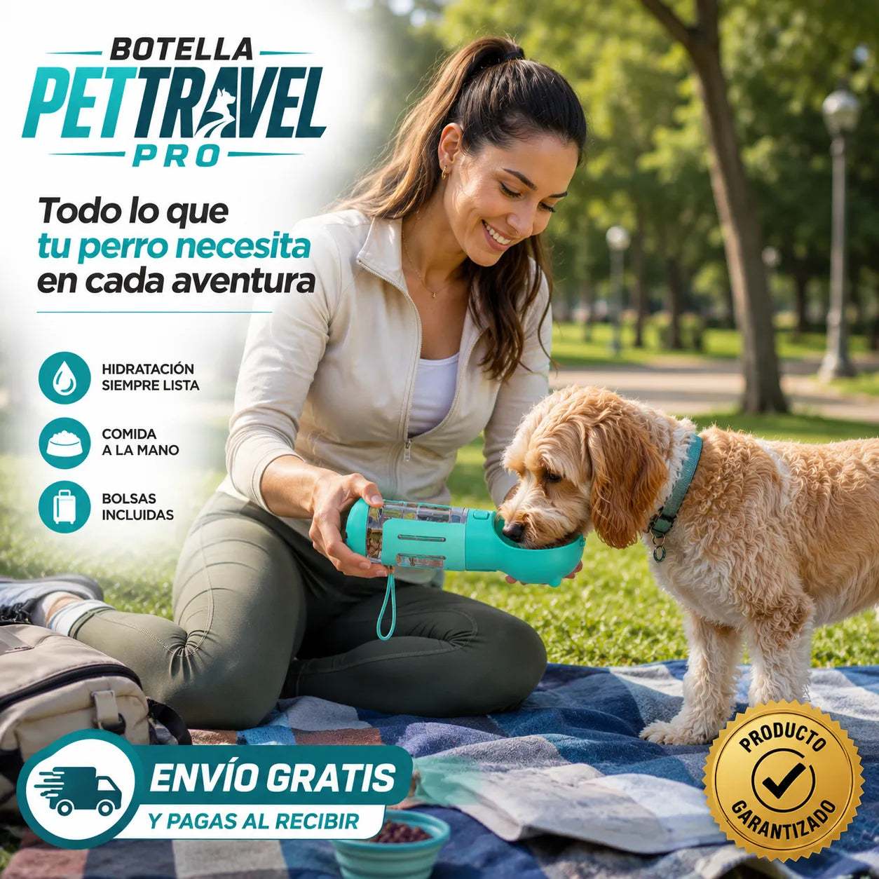 BOTELLA PETTRAVEL PRO Agua y comida siempre listas para tu perro en cada paseo